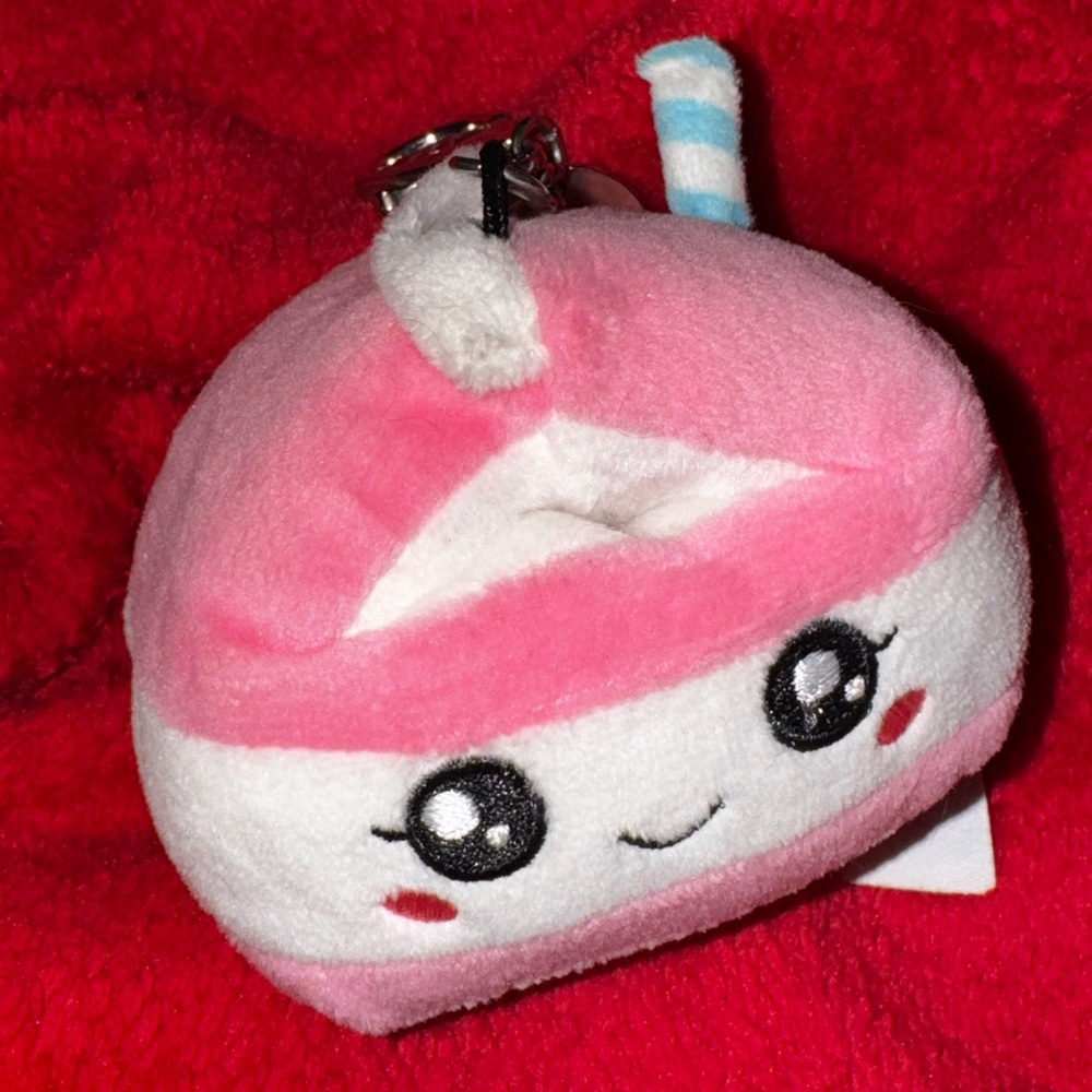 Cute Pink and White Plush Keychain